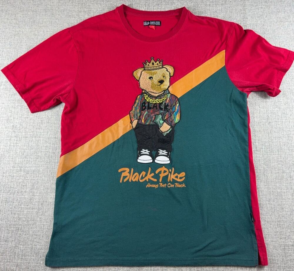 Black Pike Mens 2XL Embroidered Bear Colorblock Hip Hop Streetwear T-Shirt